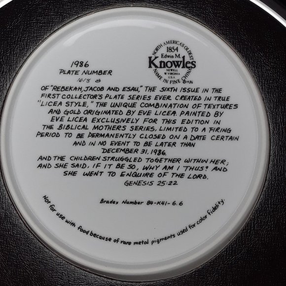 Vintage 1986 Edwin Knowles Rebekah Bible Mothers Collector's Plate - Picture 8 of 9